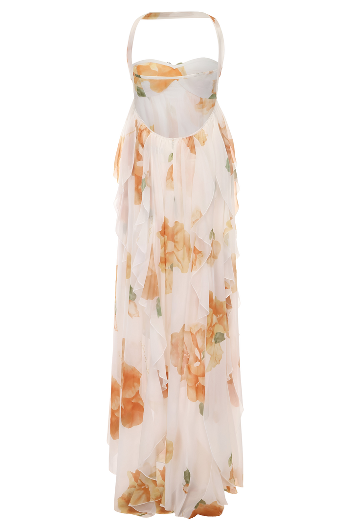 Kim | Robe maxi à encolure halter en look superposé