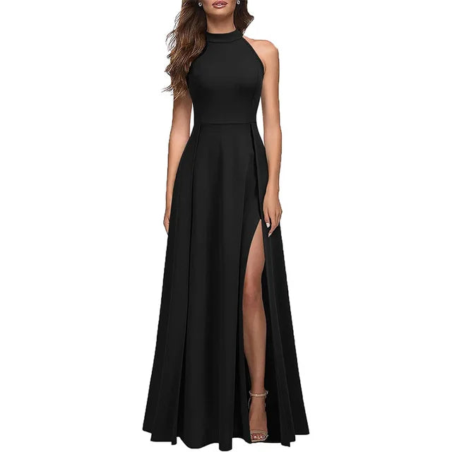 Robe de soirée noire avec fente - isabella