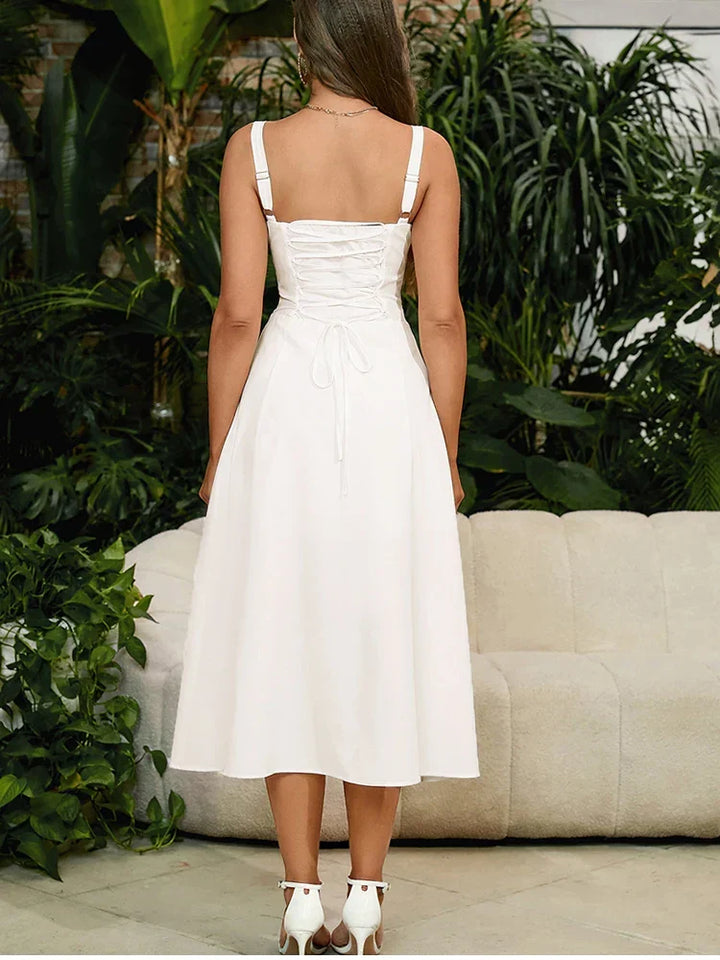 Vana - Robe midi blanche à lacets corsetés