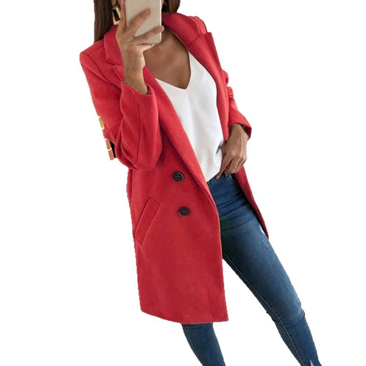 Blazer long élégant et chaud pour femmes avec double boutonnage