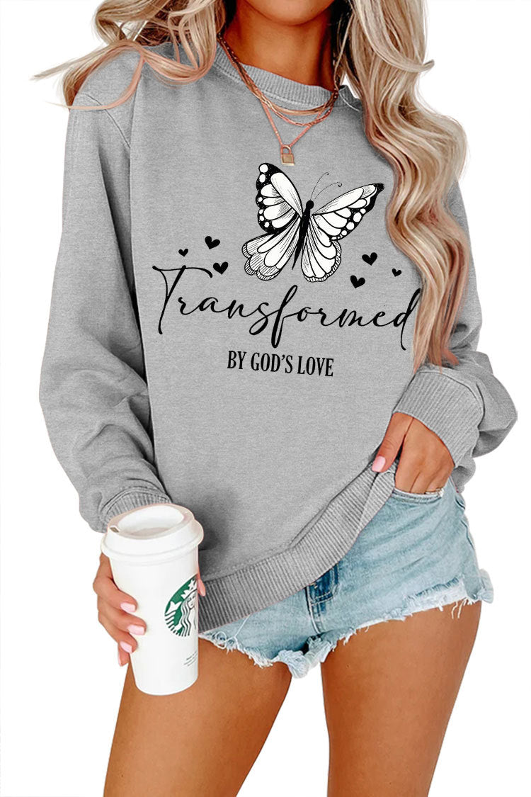 Sweatshirt pour femmes avec motif de papillon artistique et inscription inspirante