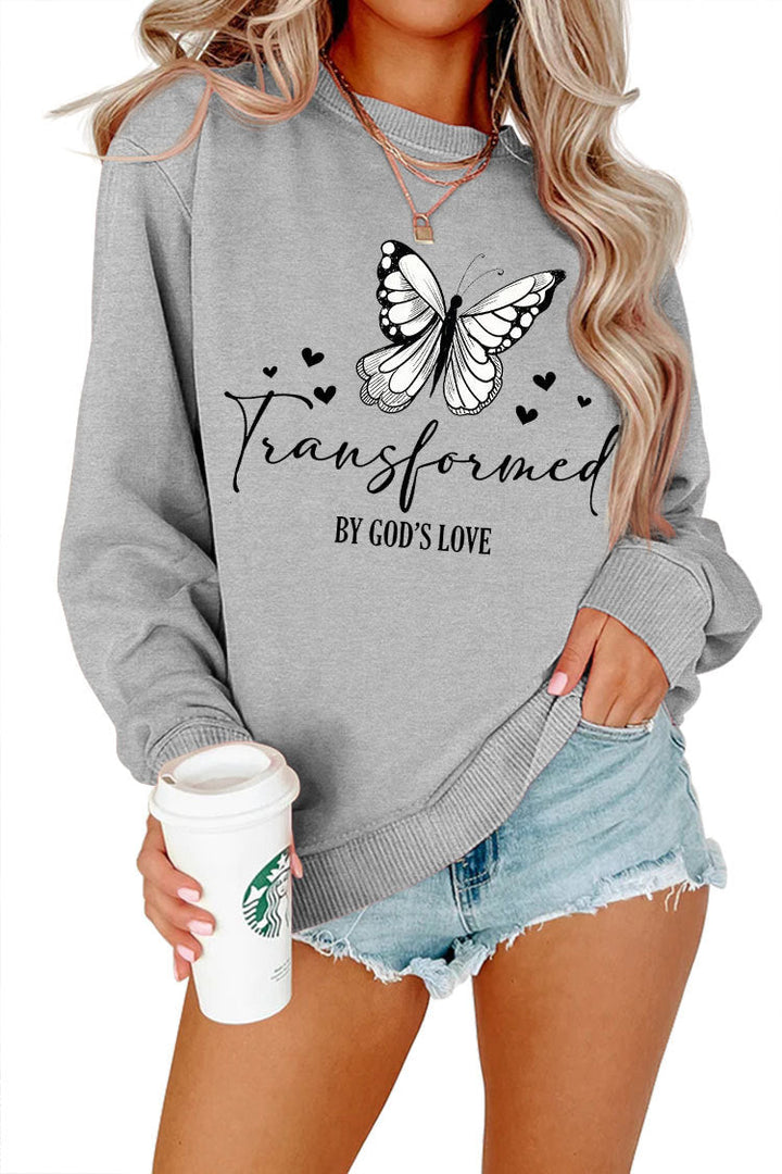 Sweatshirt pour femmes avec motif de papillon artistique et inscription inspirante