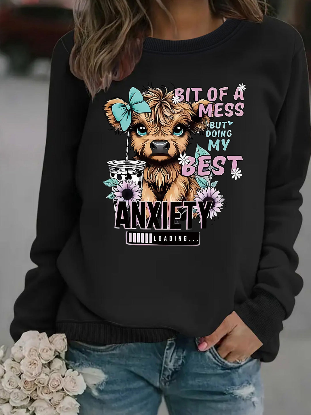 Sweatshirt pour femmes avec un design de chien créatif et une inscription inspirante