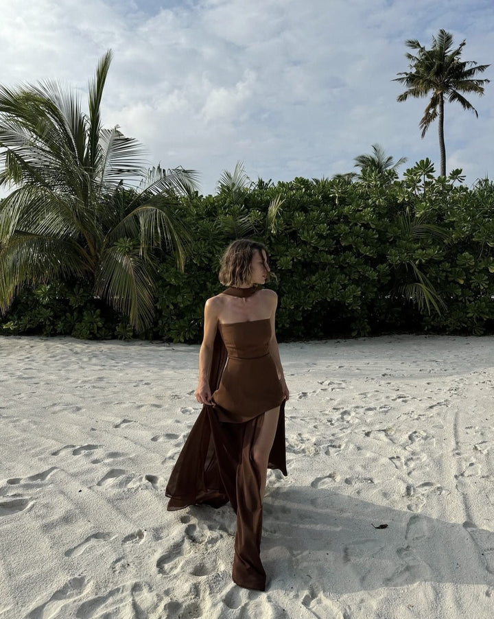 Gigi | Robe de soirée maxi asymétrique sans bretelles
