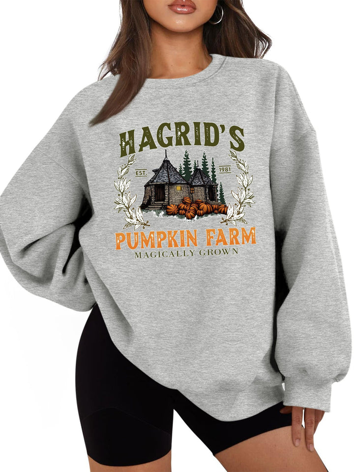 Sweatshirt pour femmes avec un col rond confortable et un motif de citrouille automnal