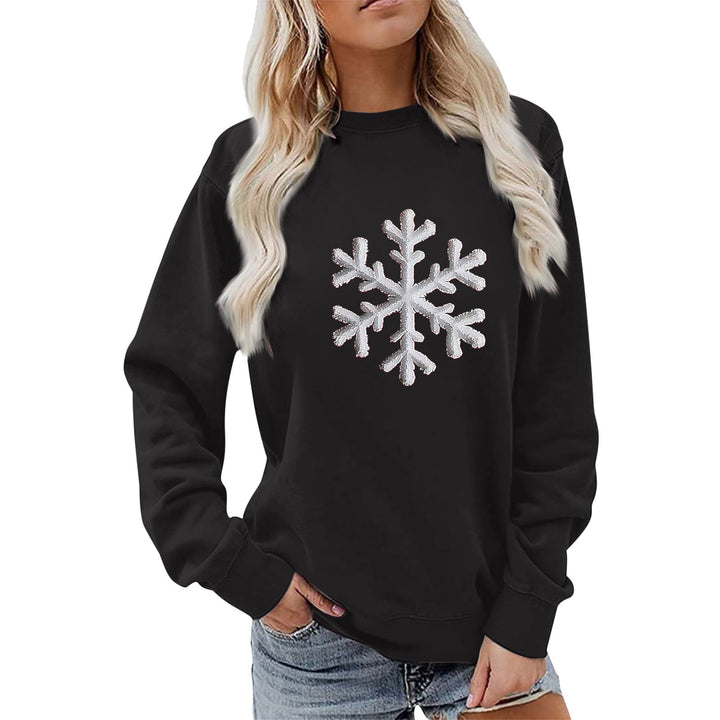 Sweatshirt pour femmes avec motif de flocon de neige scintillant et coupe décontractée