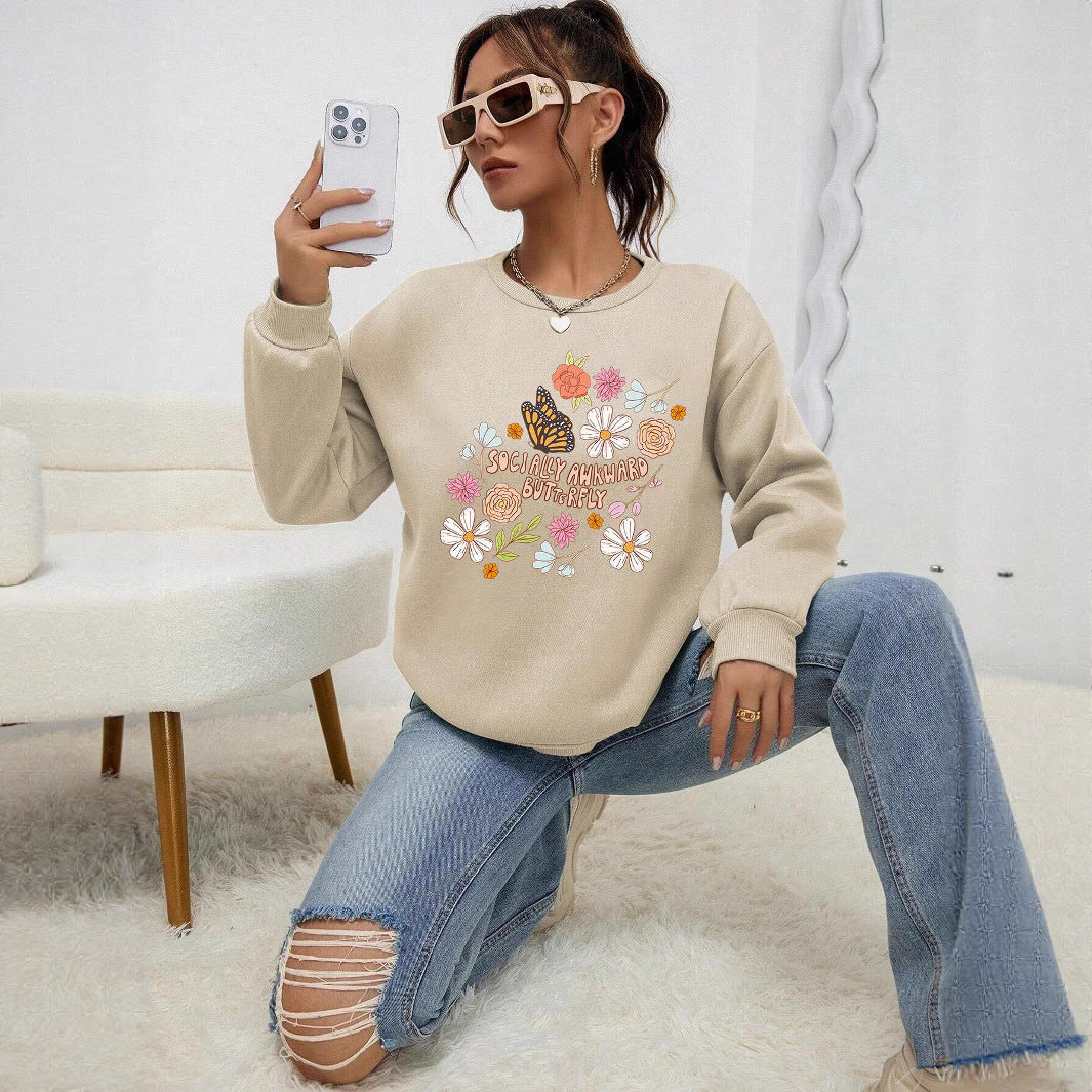 Sweatshirt pour femmes avec design floral créatif et impression inspirante