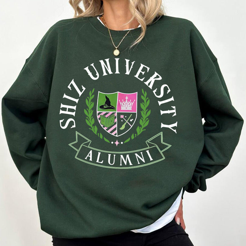 Sweatshirt Oversized Femme avec Emblème Universitaire et Coupe Décontractée