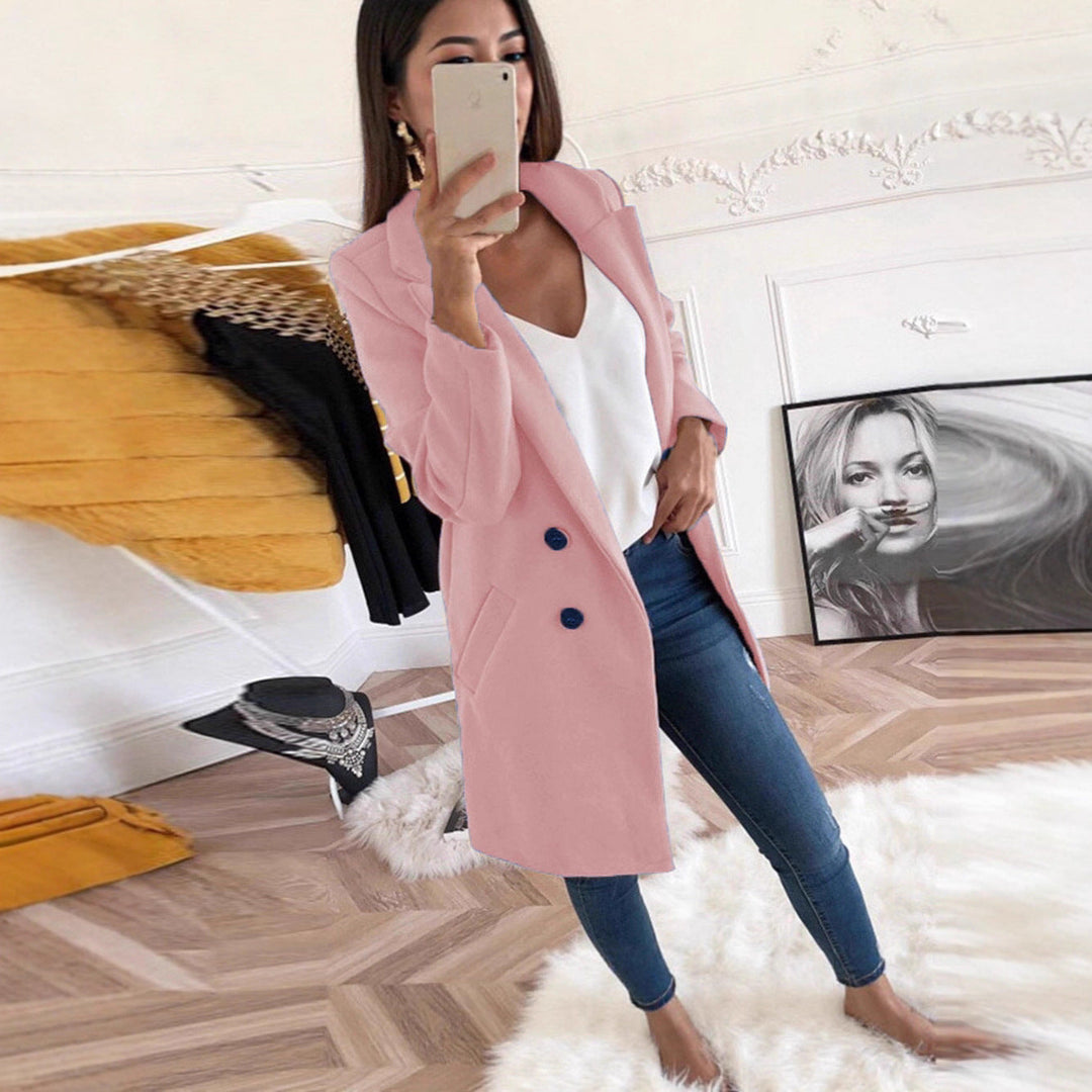 Blazer long élégant et chaud pour femmes avec double boutonnage