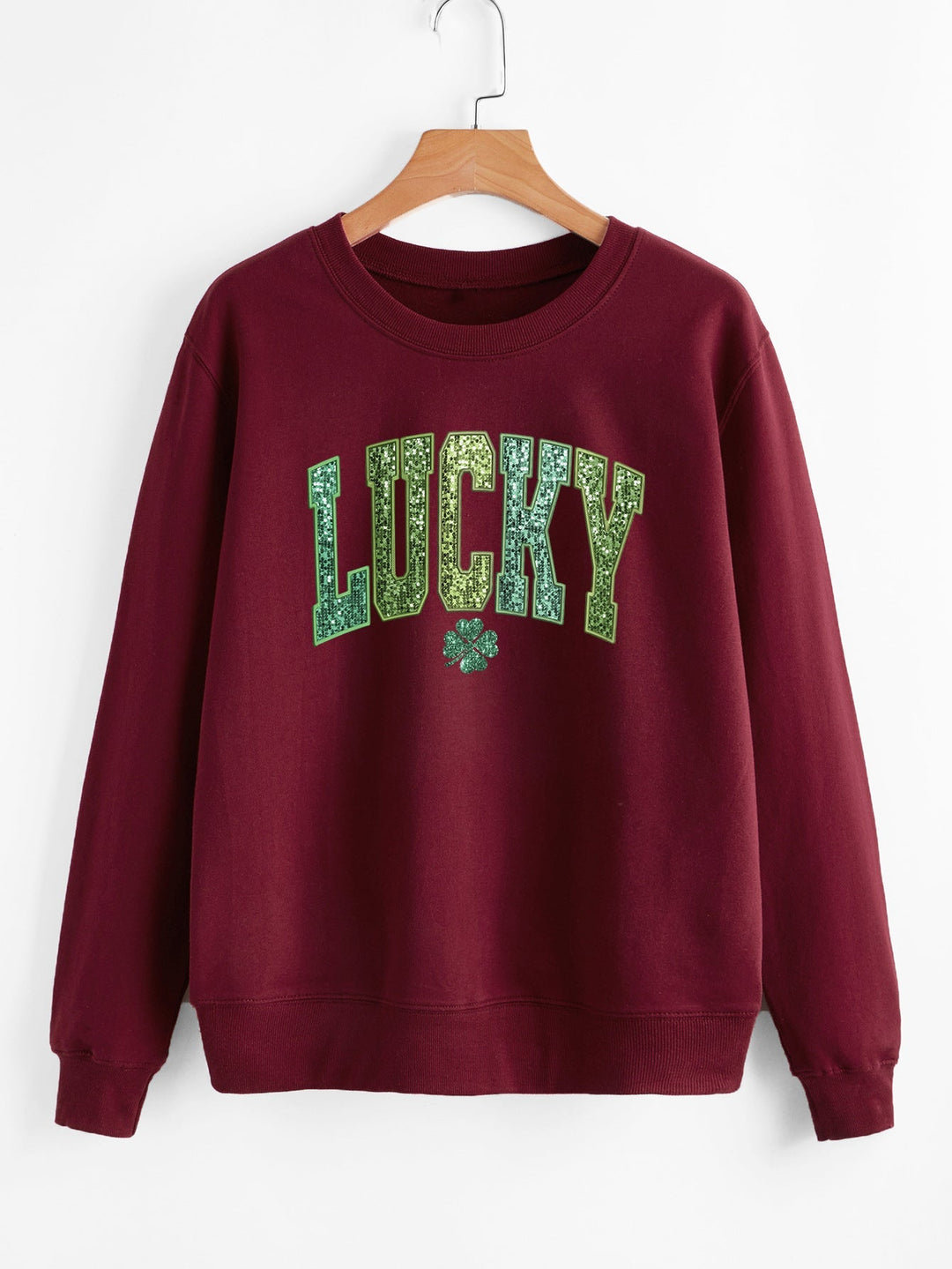 Sweatshirt décontracté pour femmes avec inscription scintillante et motif de trèfle