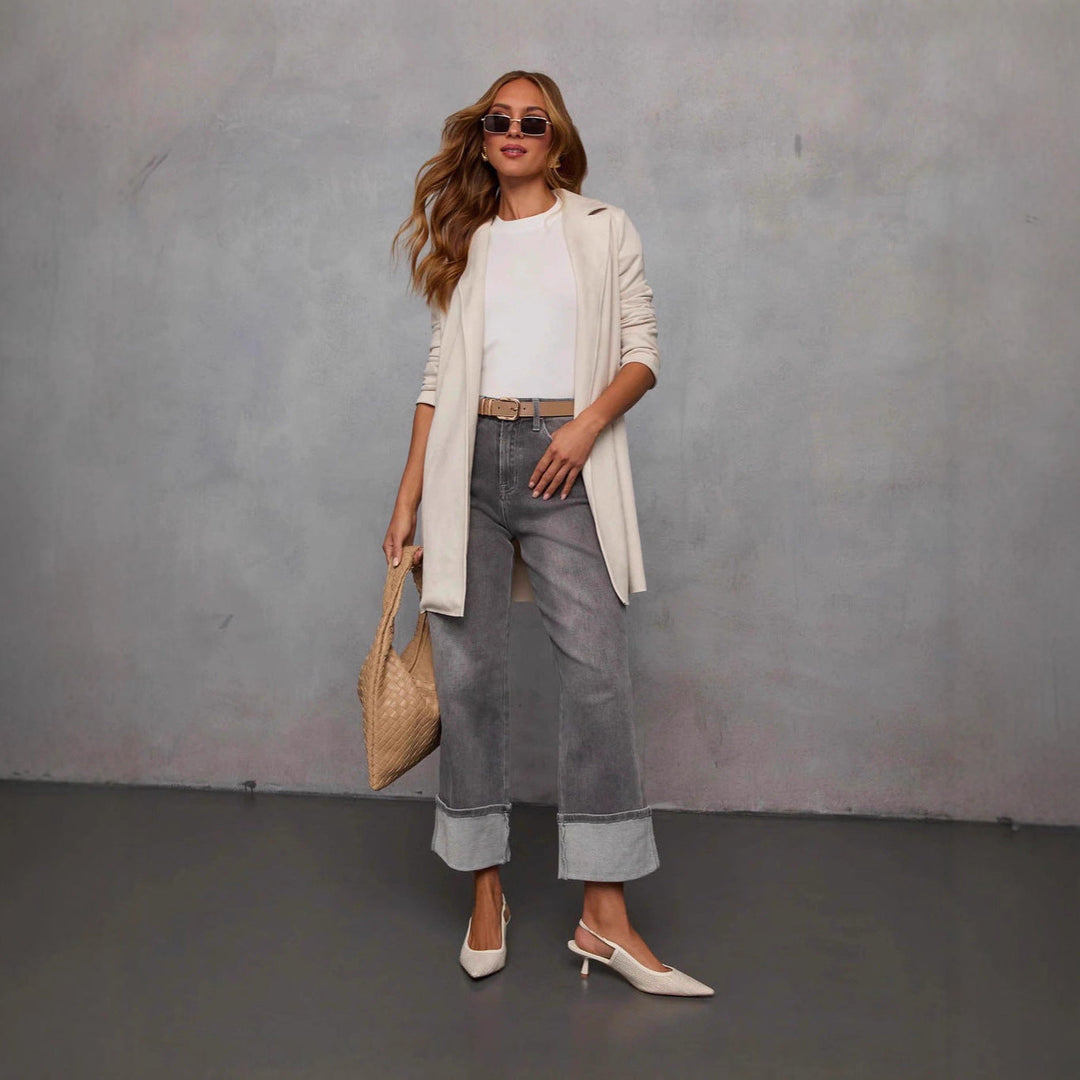 Blazer Longline Élégant pour Femmes en Similicuir Suédé