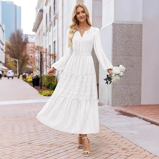 Robe maxi femme avec des manches bouffantes élégantes et une taille smockée