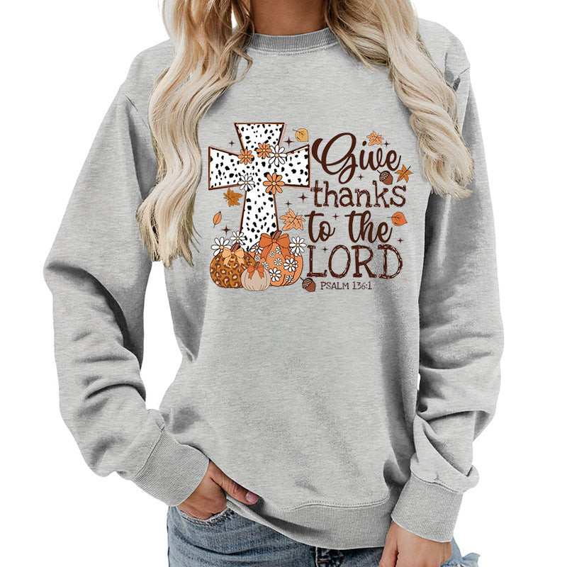 Sweat-shirt pour femmes avec impression créative de croix et design automnal