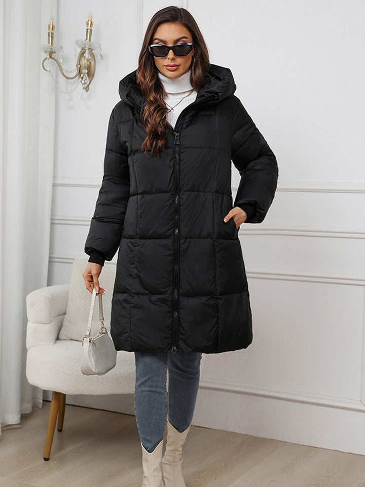 Manteau long en duvet pour femmes avec capuche