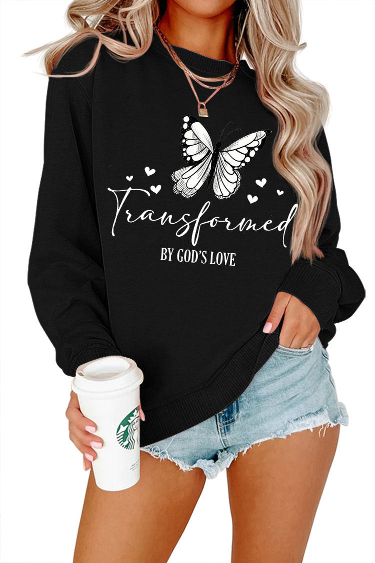Sweatshirt pour femmes avec motif de papillon artistique et inscription inspirante