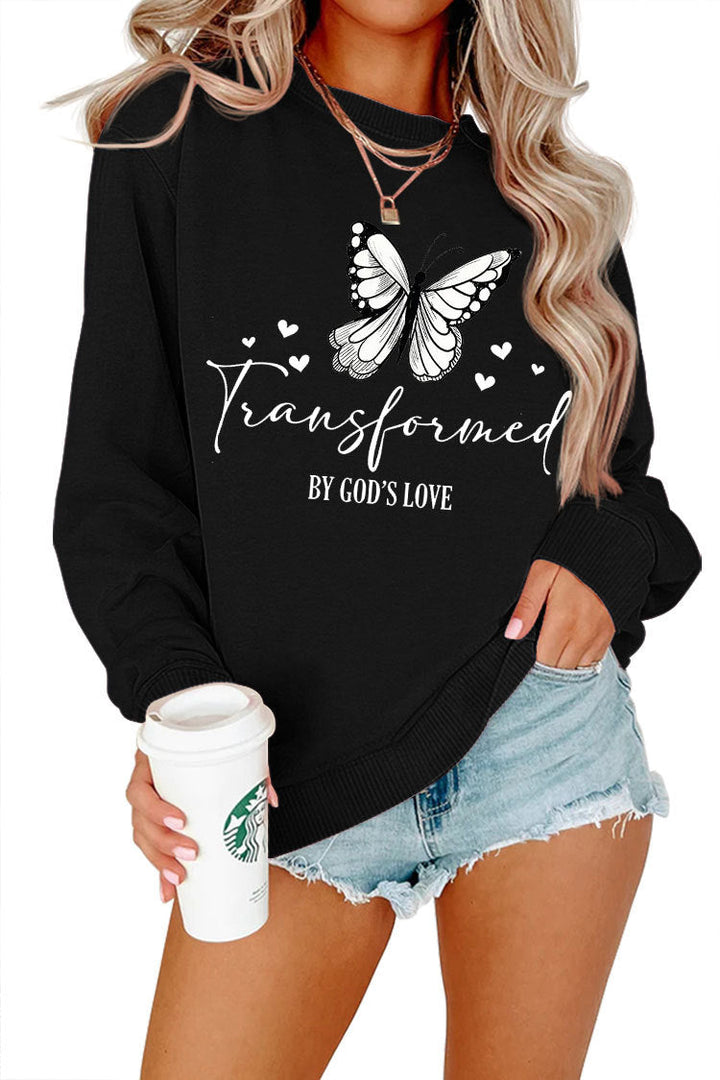 Sweatshirt pour femmes avec motif de papillon artistique et inscription inspirante