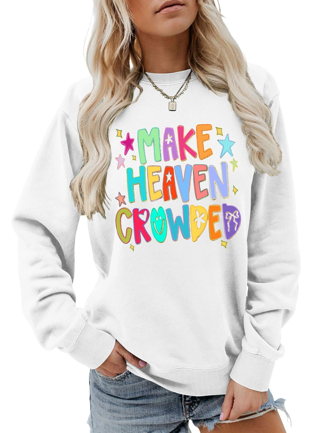Sweatshirt pour femmes avec motif coloré et inscription ludique