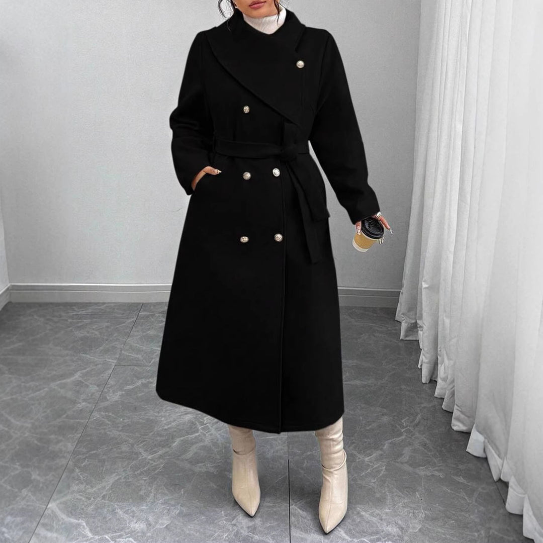 Manteau en laine élégant et chaud pour femmes avec double boutonnage et ceinture