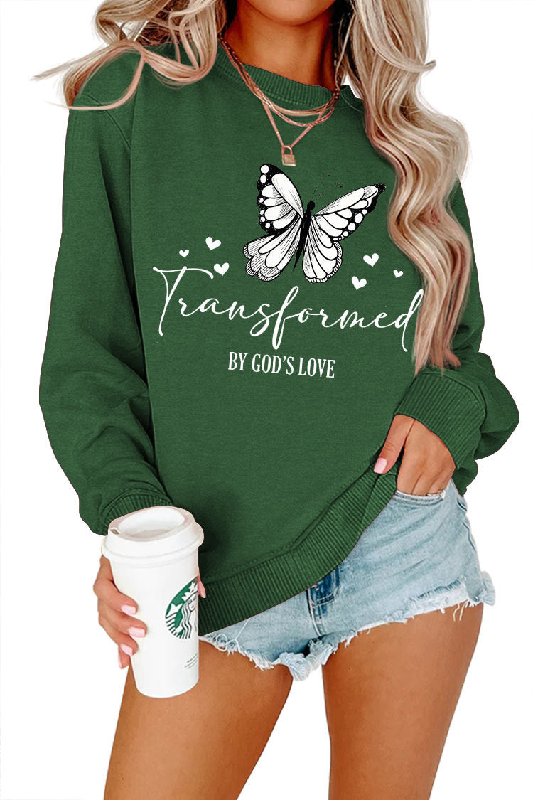 Sweatshirt pour femmes avec motif de papillon artistique et inscription inspirante