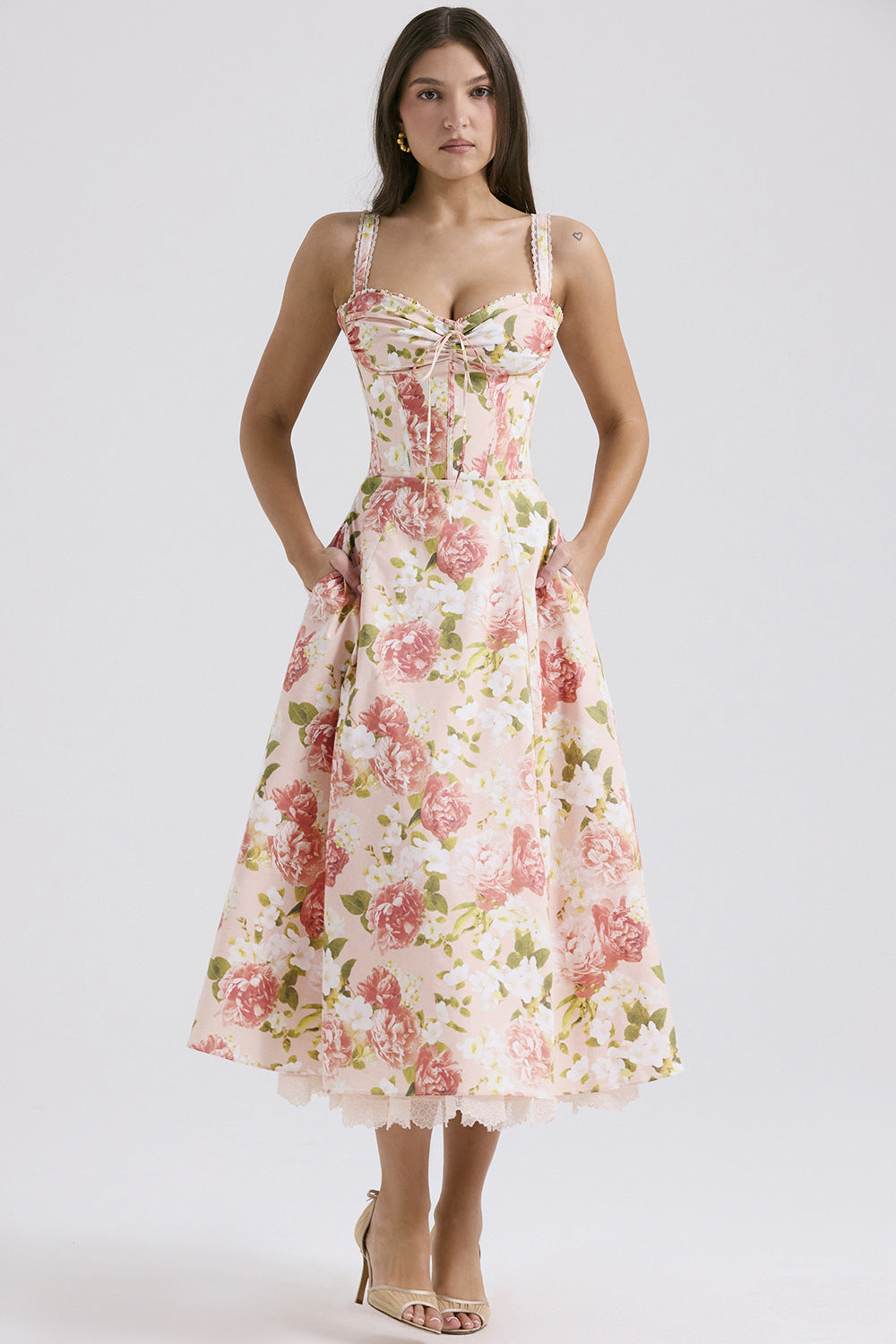 Camila - Robe midi à fleurs avec corset