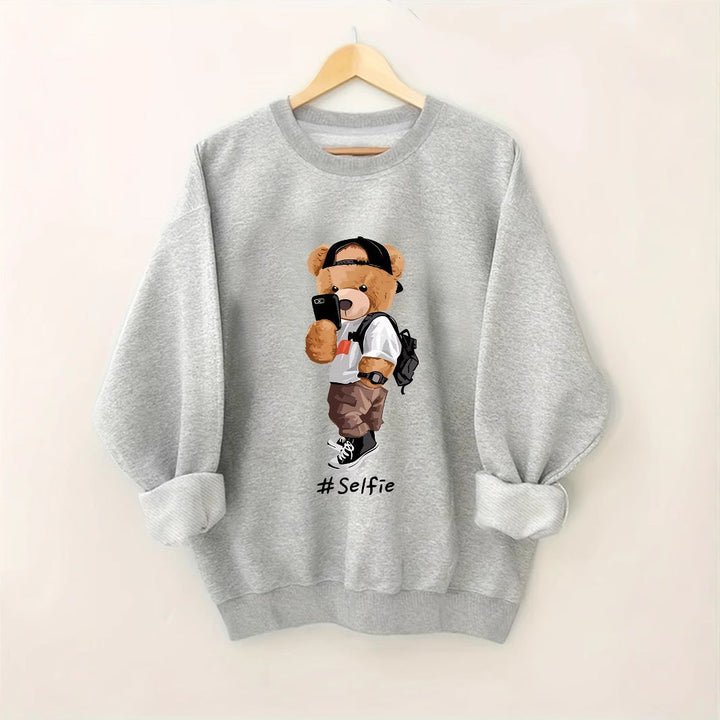 Sweatshirt pour femmes avec design artistique d'ours et coupe décontractée