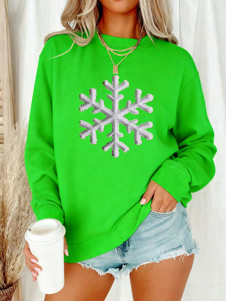Sweatshirt pour femmes avec motif de flocon de neige scintillant et coupe décontractée