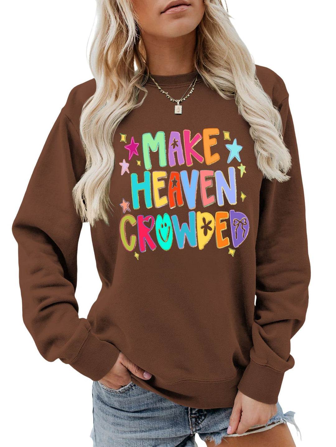 Sweatshirt pour femmes avec motif coloré et inscription ludique