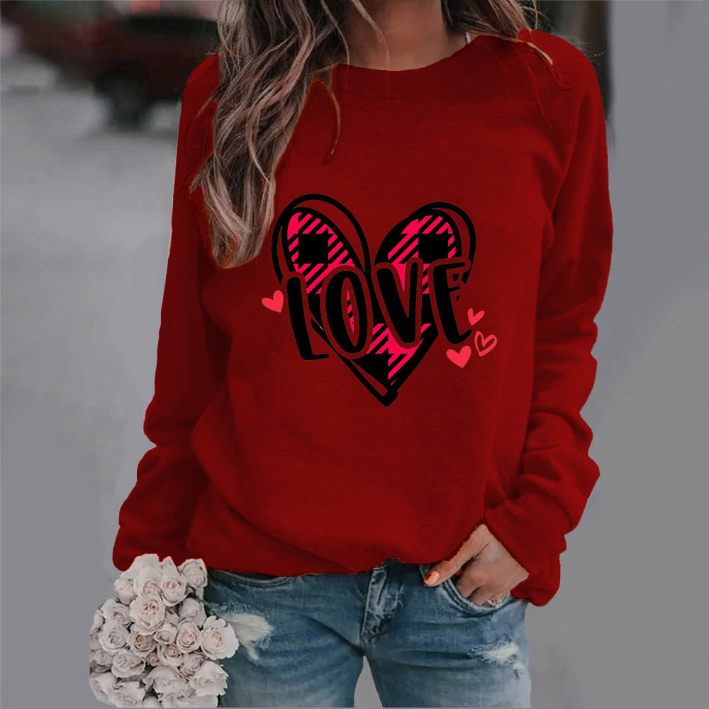 Sweatshirt femme avec design de cœur créatif et coupe décontractée