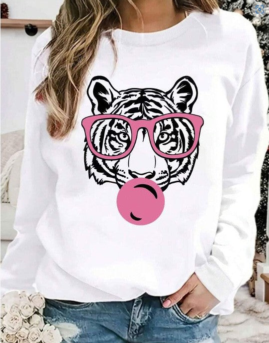 Sweat-shirt pour femmes avec un design créatif de tigre et une coupe décontractée