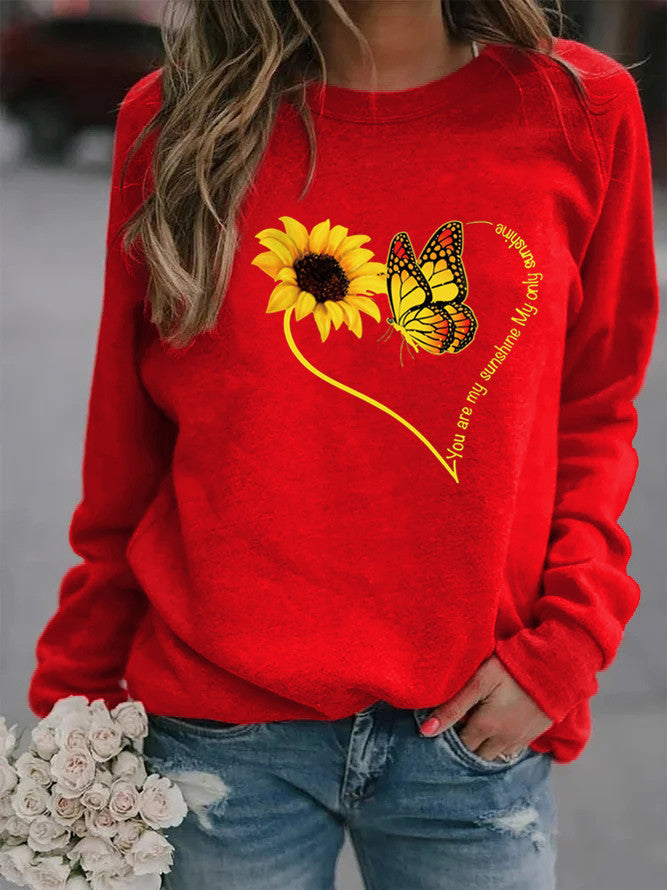 Sweatshirt pour femmes avec motif graphique de papillon et de tournesol