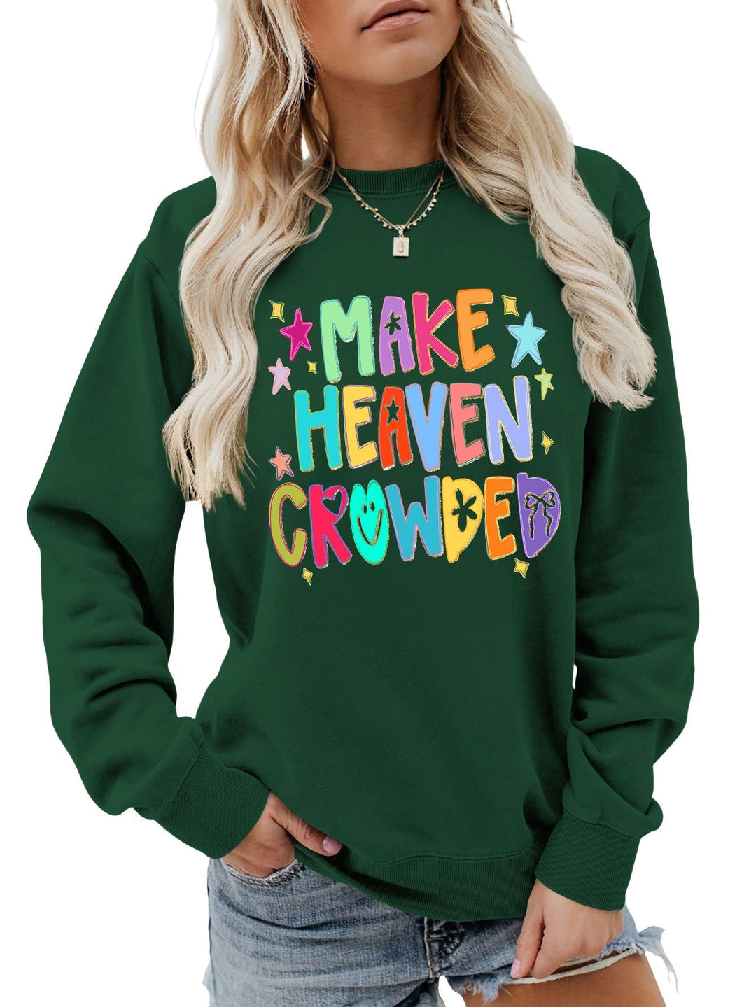 Sweatshirt pour femmes avec motif coloré et inscription ludique