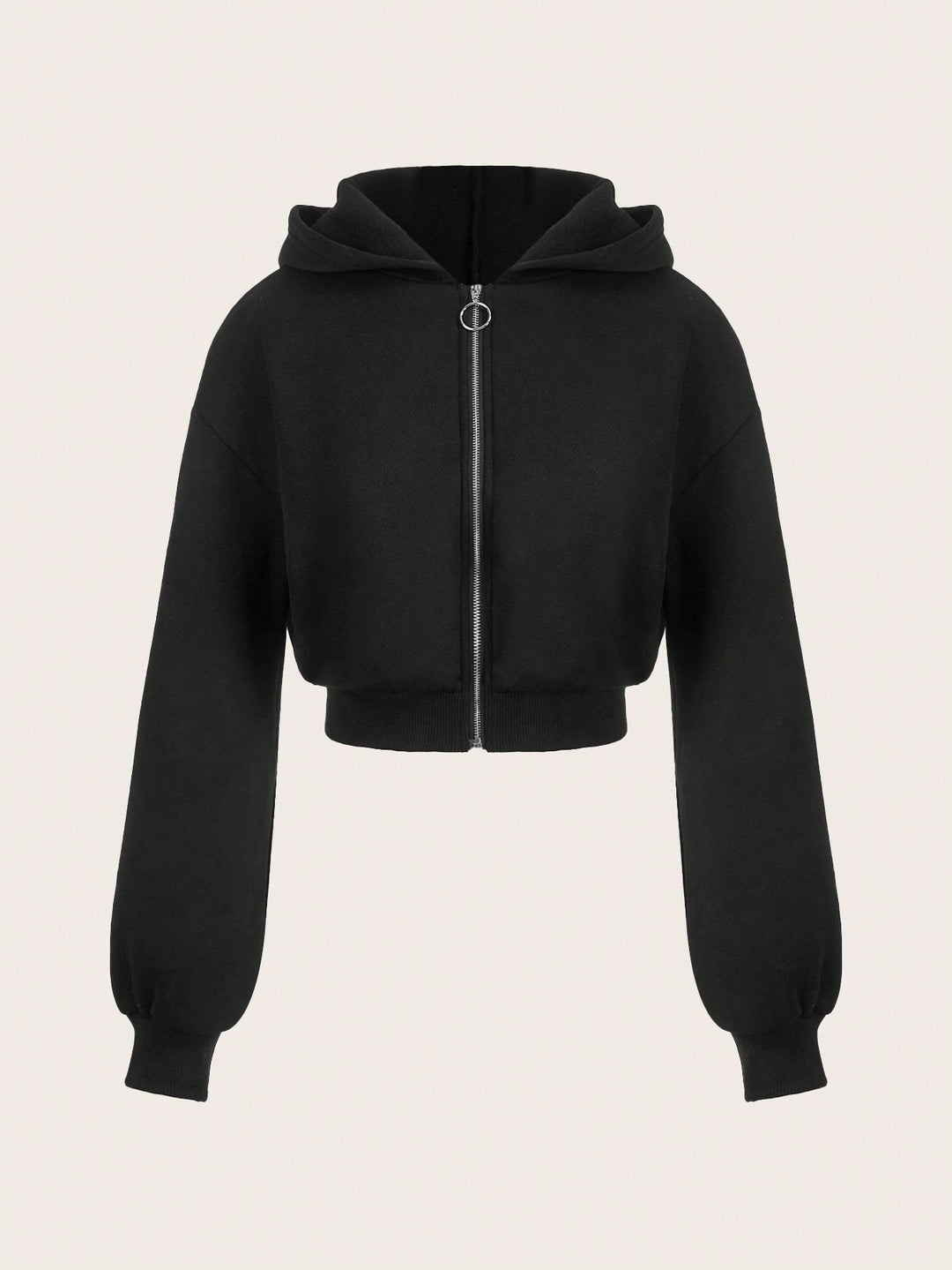 Hoodie court pour femmes avec fermeture éclair innovante et manches volumineuses