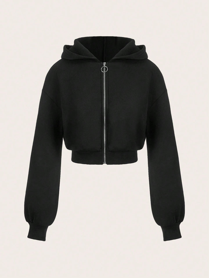 Hoodie court pour femmes avec fermeture éclair innovante et manches volumineuses