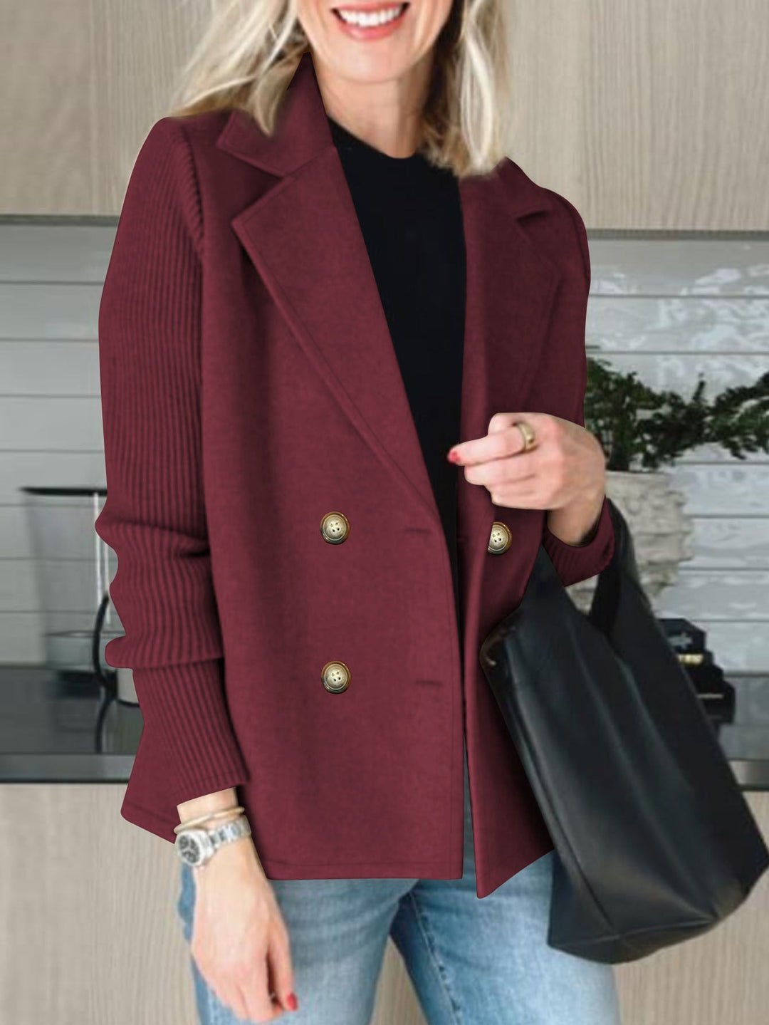 Blazer oversized élégant pour femmes avec double boutonnage et manches structurées