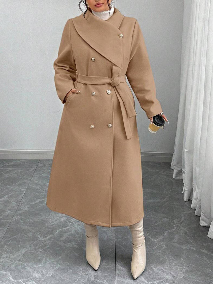Manteau en laine élégant et réchauffant pour femmes avec double boutonnage et ceinture