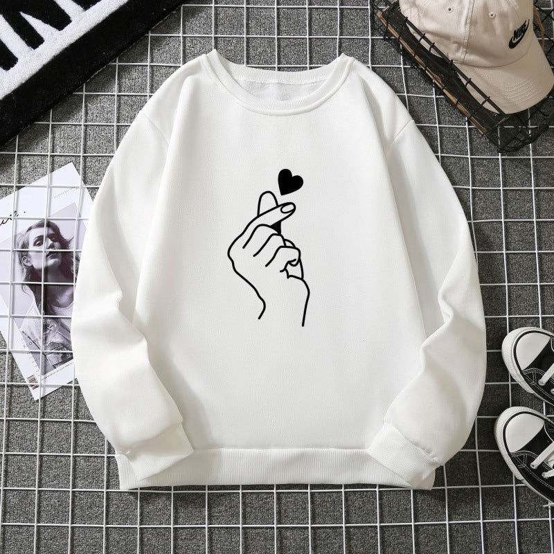 Sweatshirt pour femmes avec motif créatif de signe de main et doublure douce