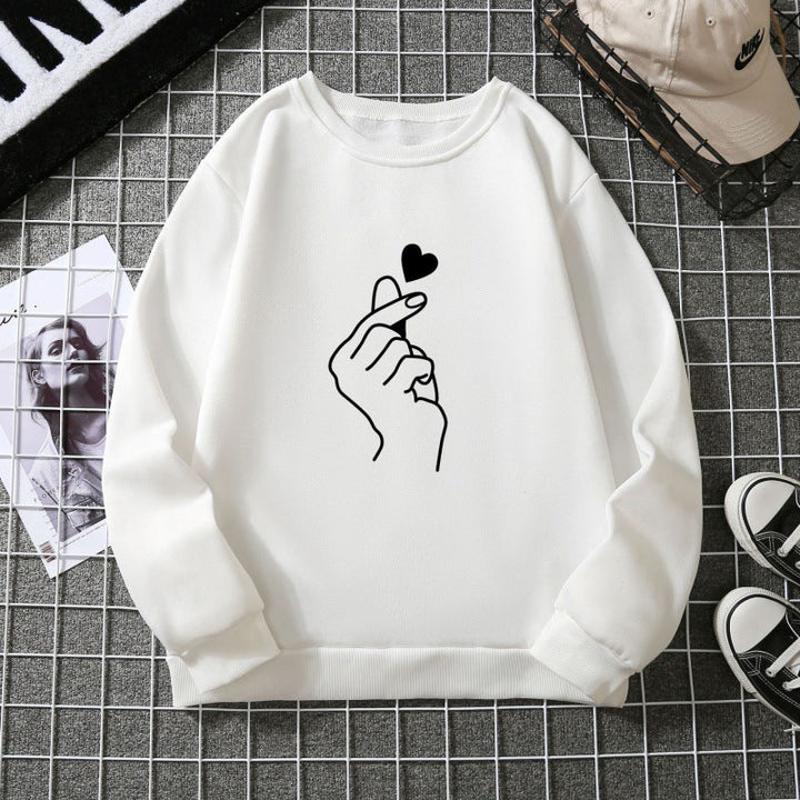Sweatshirt pour femmes avec motif créatif de signe de main et doublure douce
