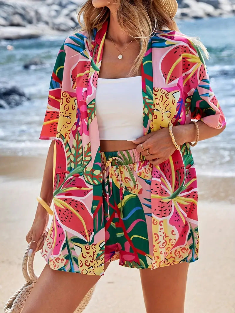 Hana | Ensemble Kimono Femme Short Imprimé Floral Été
