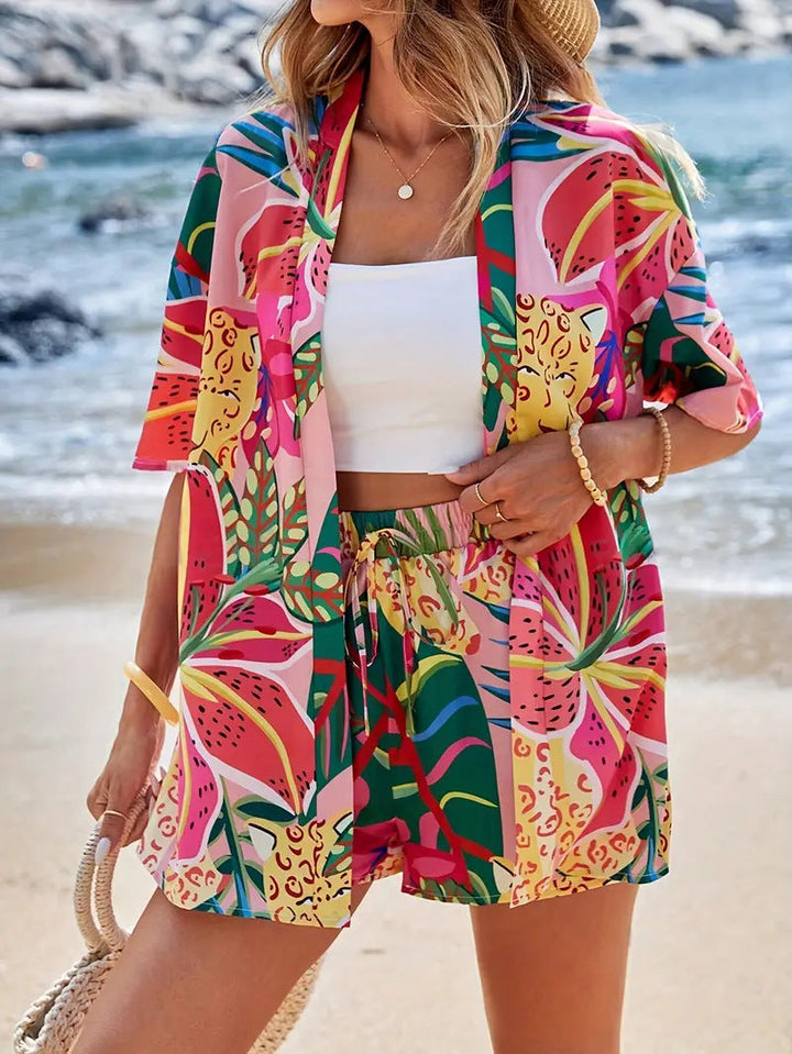 Hana | Ensemble Kimono Femme Short Motif Floral Été