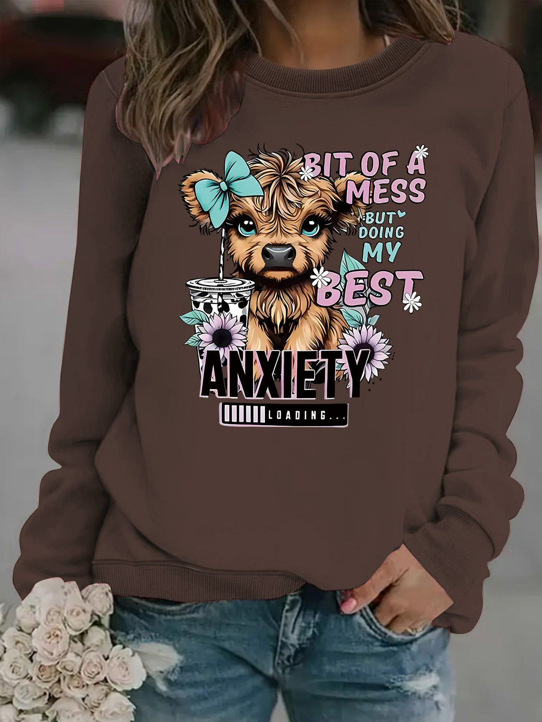 Sweatshirt pour femmes avec un design de chien créatif et une inscription inspirante