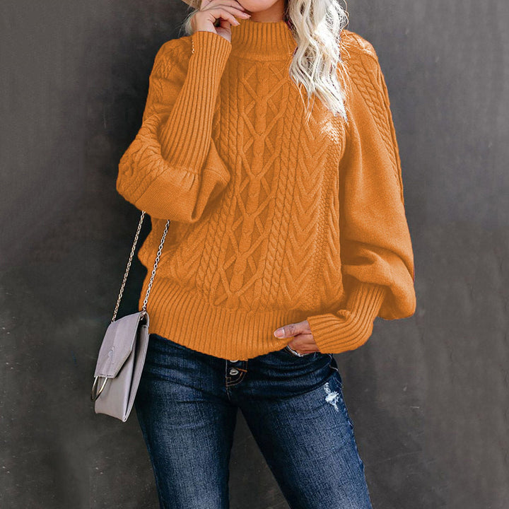 Pull en maille épaisse pour femmes avec col montant et manches ballon