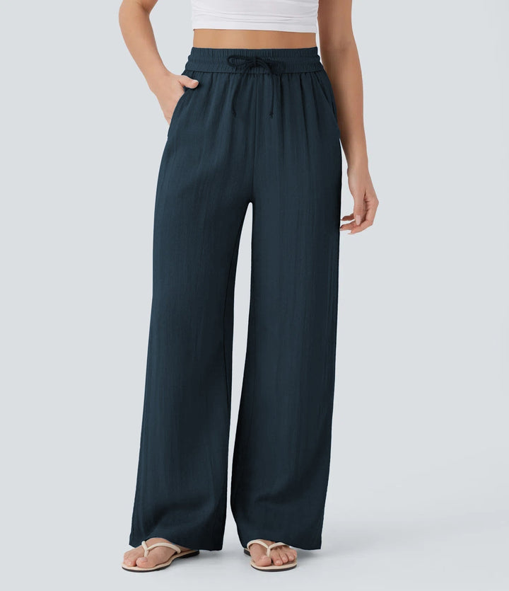 Pantalon Palazzo large pour femmes avec taille élastique et poches pratiques
