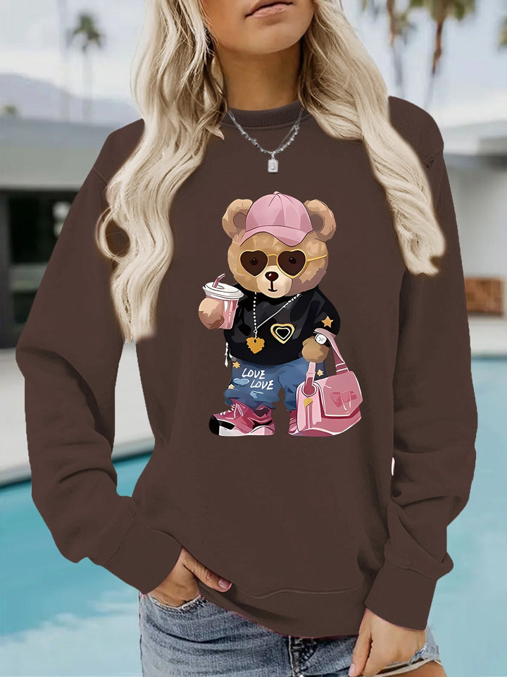 Sweatshirt pour femmes avec un motif unique de ours en cartoon et une inscription à la mode