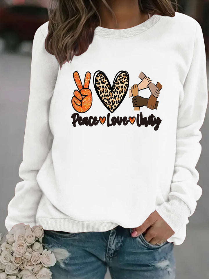 Sweat-shirt pour femmes avec un motif créatif de Paix, Amour et Unité