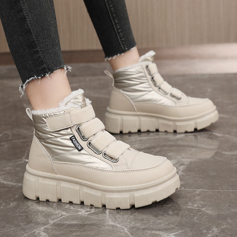 Bottes d'hiver pour femmes avec doublure en polaire chaude et fermetures velcro pratiques