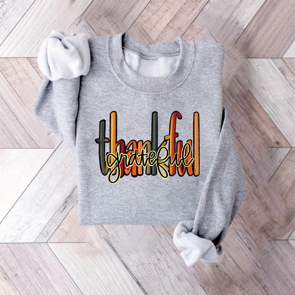 Sweatshirt pour femmes avec un écriture créative "thankful" et une coupe confortable