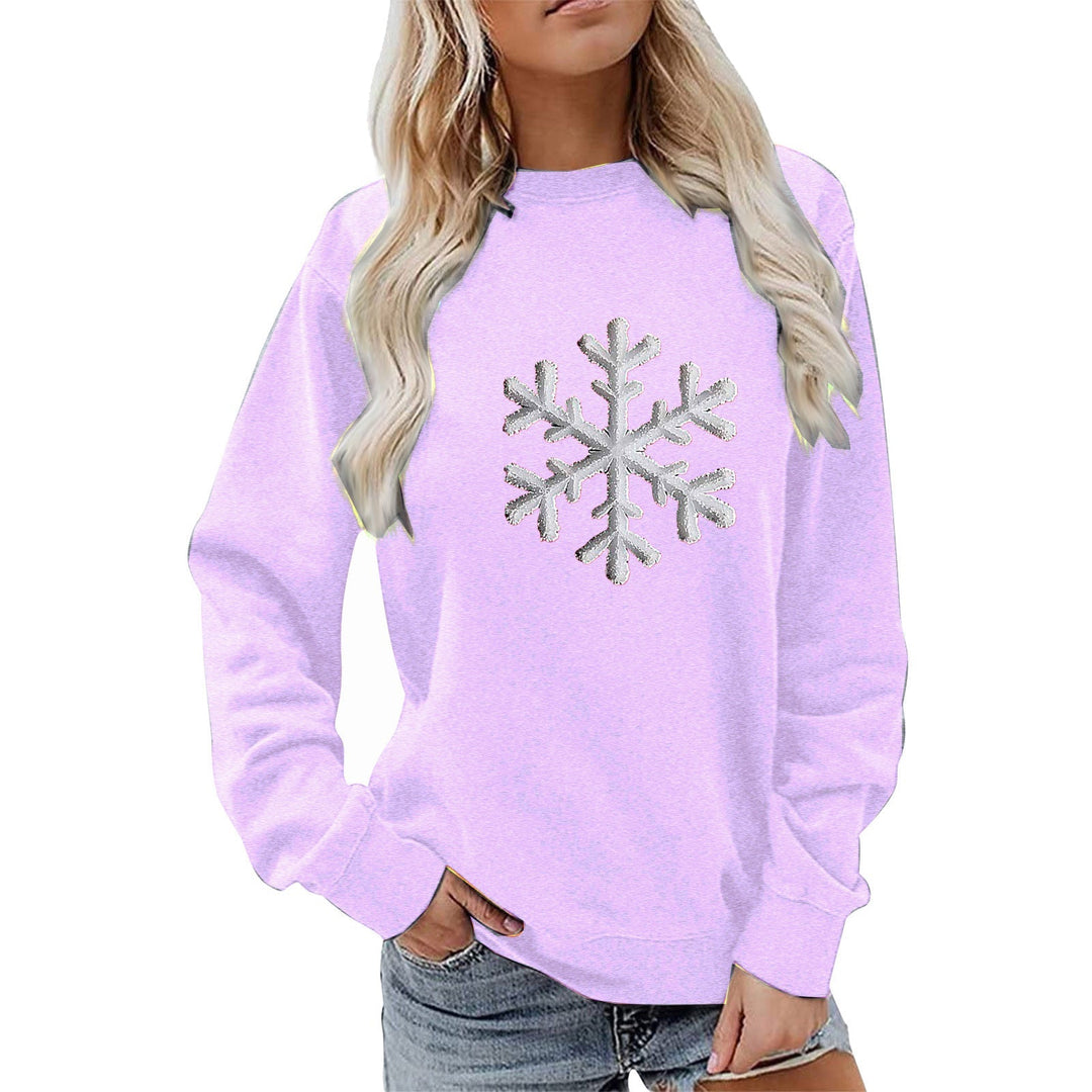 Sweatshirt pour femmes avec motif de flocon de neige scintillant et coupe décontractée