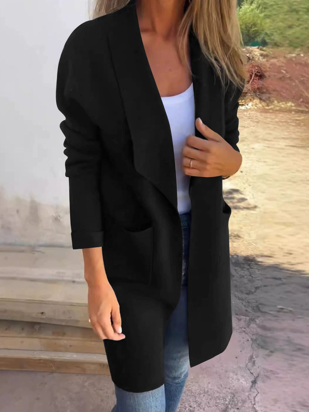 Manteau oversized décontracté pour femmes avec poches et col ouvert