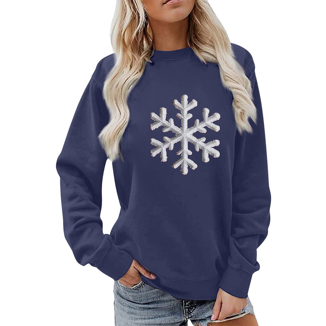 Sweatshirt pour femmes avec motif de flocon de neige scintillant et coupe décontractée