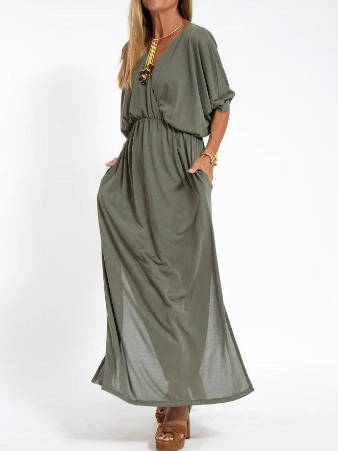 Robe maxi élégante pour femmes avec fente latérale et taille élastique